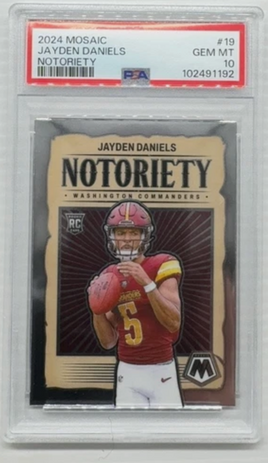 2024 Mosaic Jayden Daniels Notoriety RC Rookie #19 Commanders PSA 10