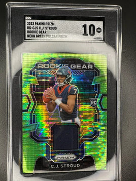 2023 Panini Prizm C.J. Stroud Rookie Gear Patch Neon Green Pulsar RC SGC 10