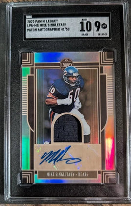 2022 Panini Legacy #'d /50 Mike Singletary #LPA-MS Patch Auto HOF SGC 10