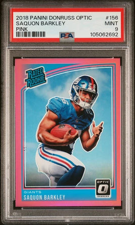 2018 PANINI DONRUSS OPTIC PINK #156 SAQUON BARKLEY ROOKIE RC PSA 9